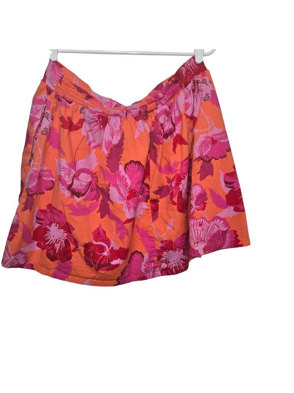 Scoop XL Tropical Hibiscus Floral Skater Mini Skirt Orange Pink